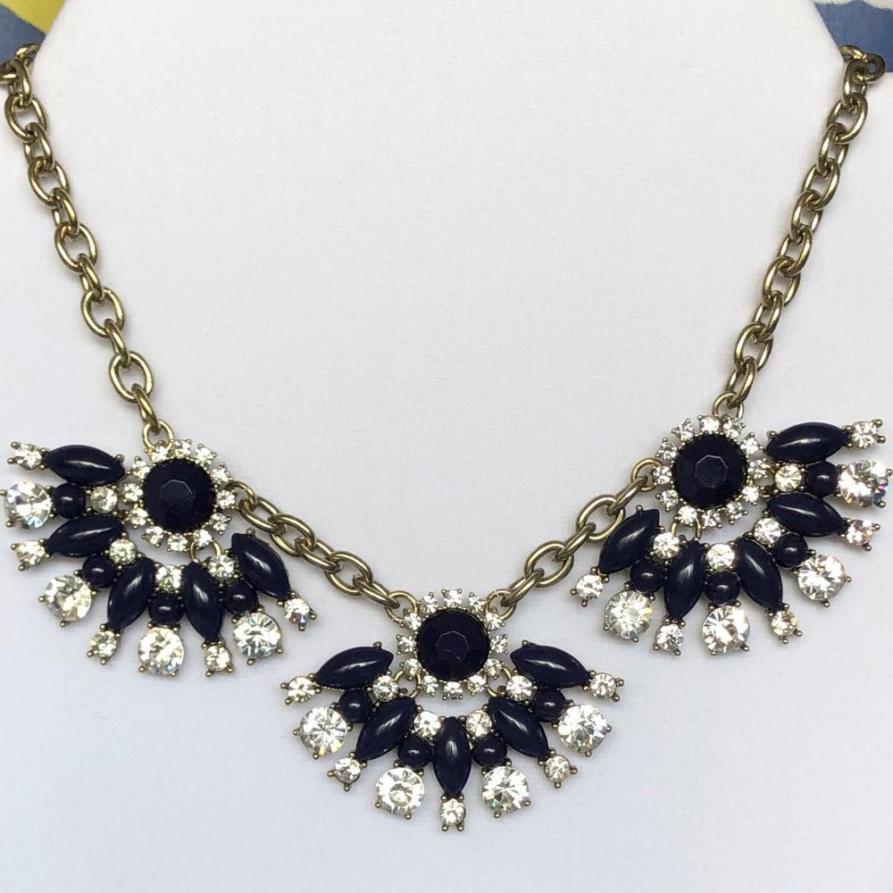 J. Crew Navy and Rhinestone Floral Statement Necklace